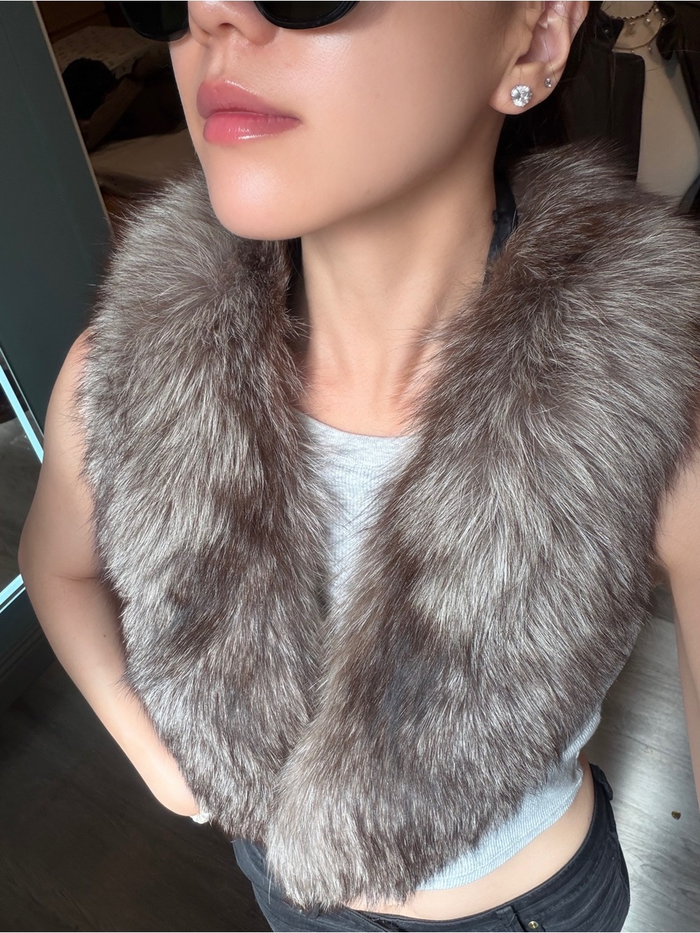 Vintage Natural Silver Gray Genuine Fox Fur Collar